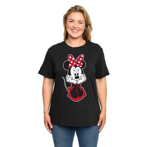 New Minnie Mouse T-Shirt Sitting Black Disney Women's Plus Size Graphic Tee